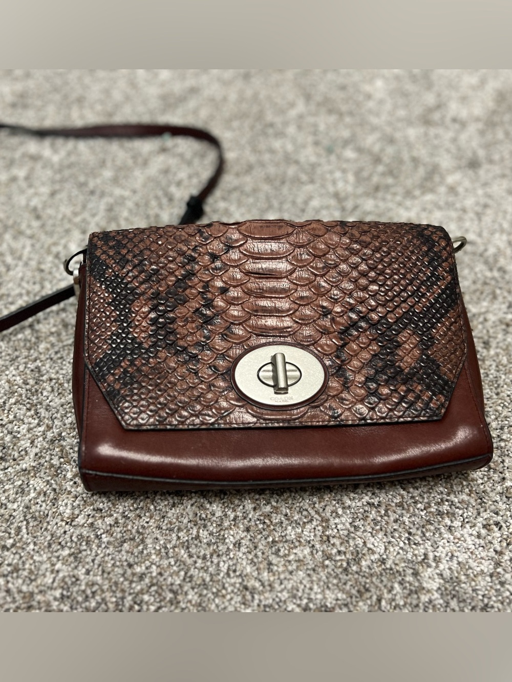 Coach Brown Snake-Embossed Leather Crossbody Bag